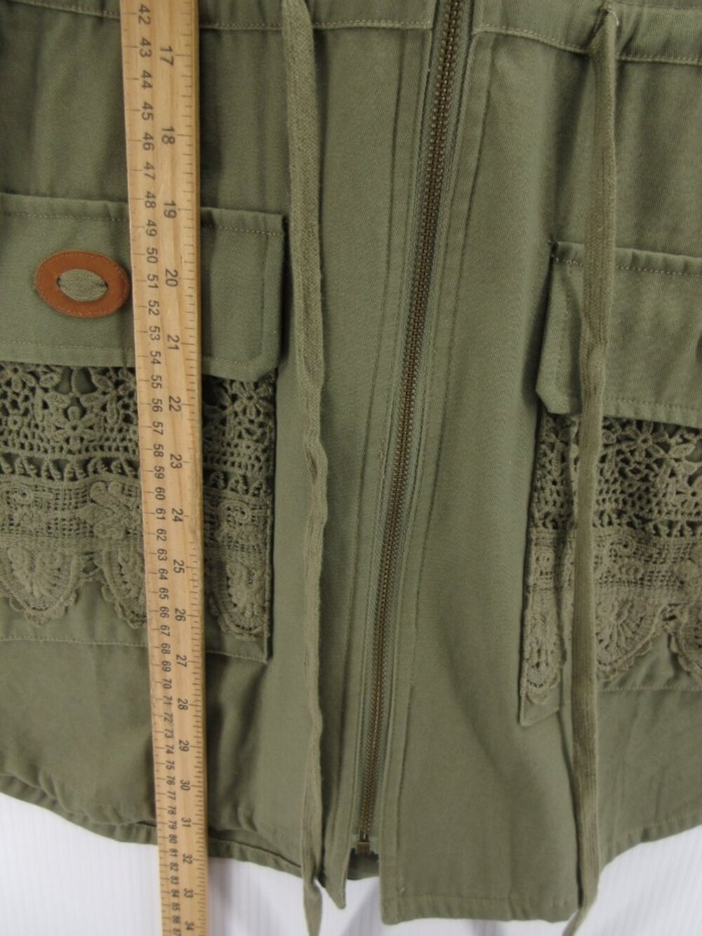 Sundance Jacket Large Olive Hoodie Crochet Lace Utility Full Zip * - Picture 5 of 12